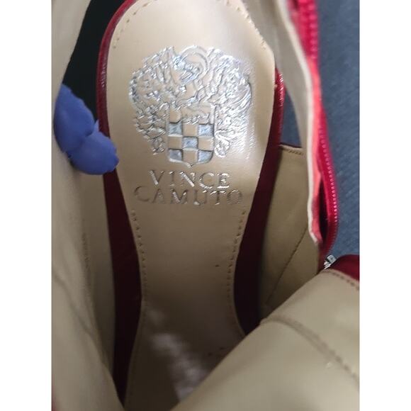 EUC Vince Camuto Women Shooties Chiane 4in Heel Boots 7.5 Red Round Toe Leather - Picture 9 of 13
